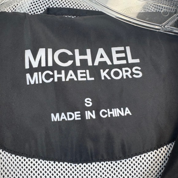 Michael Michael Kors Womens Black Logo Tape Hooded Windbreaker Jacket Small - Picture 3 of 16